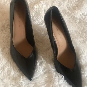 Black patent shoes, man made leather